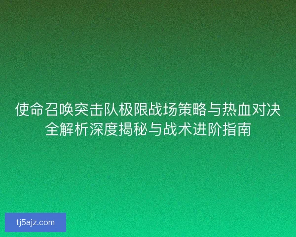使命召唤突击队极限战场策略与热血对决全解析深度揭秘与战术进阶指南