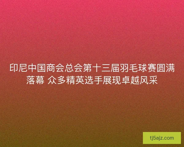 印尼中国商会总会第十三届羽毛球赛圆满落幕 众多精英选手展现卓越风采