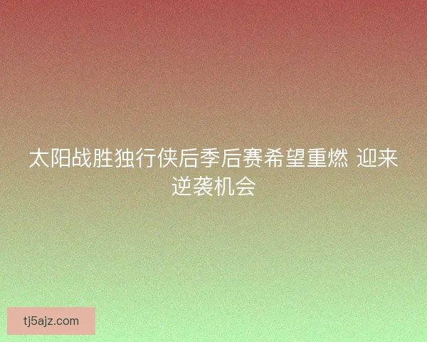 太阳战胜独行侠后季后赛希望重燃 迎来逆袭机会
